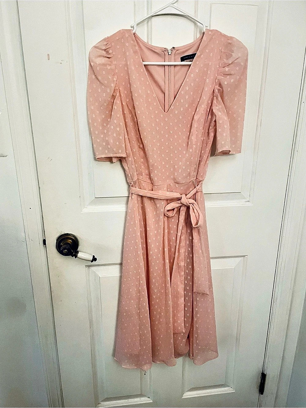 Tommy Hilfiger Swiss Dot Puff Sleeve Fit & Flare Dress Pink Size 2